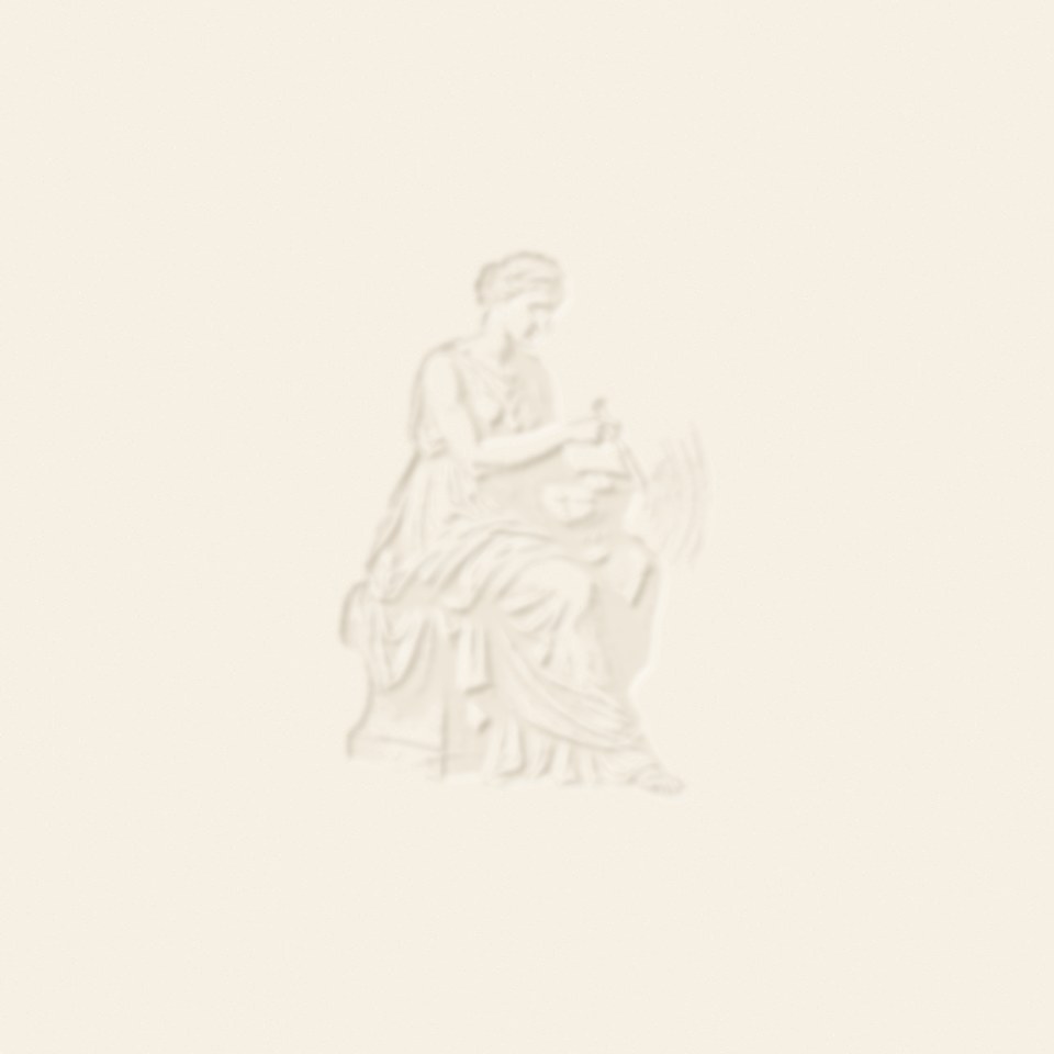 The Divine Sound figure with her singing bowl, pressed into the paper like a relief